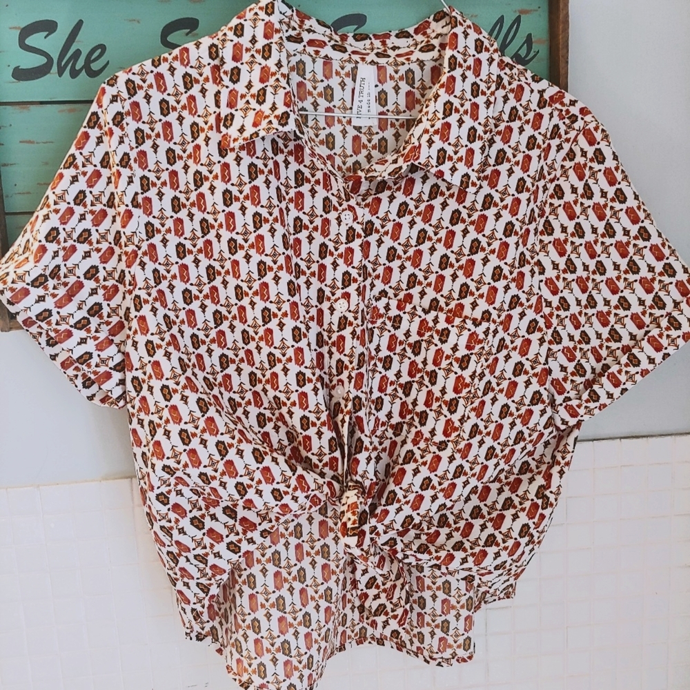 Live 4 Truth Boho Aztec Arrow Indian Button up short sleeve loose fit L